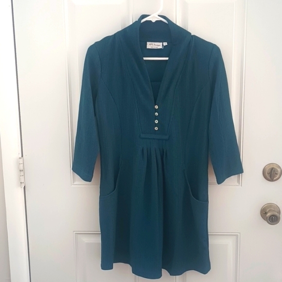 Apt Designs peacock blue bohemian tunic style three quarter sleeve top size S - Picture 1 of 7